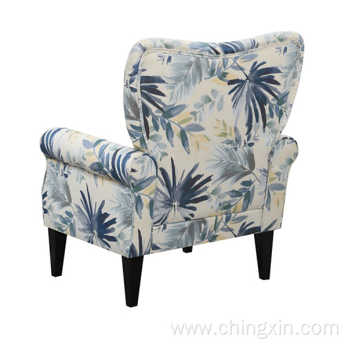 Living Room Chairs Blue Multi Fabric Armed Accent Chair with Solid Wood Legs CX638F